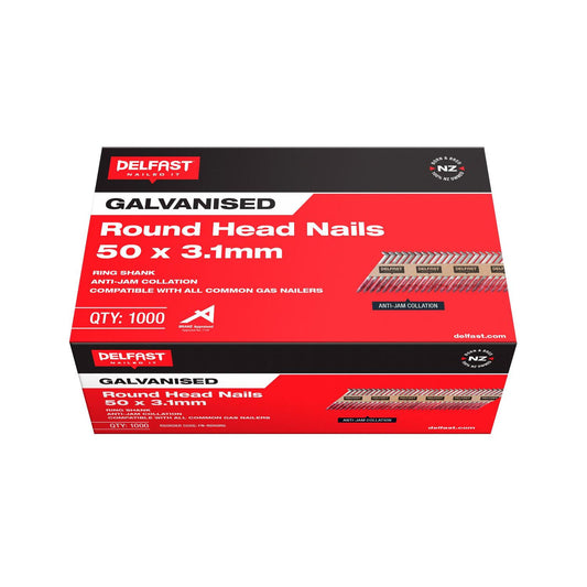 Delfast Ring Galvanised Round Head Nails  Available in 3 sizes  50 x 3.1mm,65 x 3.1mm,75 x 3.1mm Box 1000.