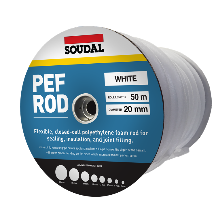 SOUDAL SOUDAL PEF BACKING ROD MULTIPLE SIZES WHITE  PRICED PER ROLL MINIMUM ORDER QUANTITY 12 ROLLS