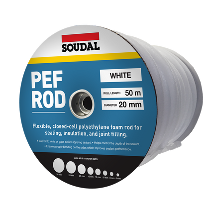 SOUDAL SOUDAL PEF BACKING ROD MULTIPLE SIZES WHITE  PRICED PER ROLL MINIMUM ORDER QUANTITY 12 ROLLS