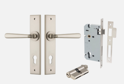 Iver Copenhagen Door Lever 14880 Chamfered Backplate  Satin Nickel  - Passage ,Privacy & Entrance