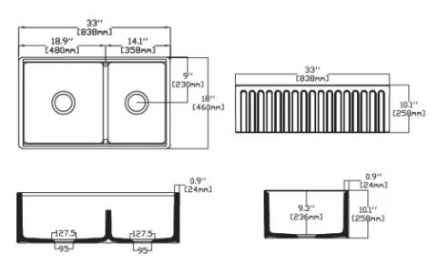MERCER Ravenna Butler Single & Double Sink 610 (RB150) DOUBLE 840 (RB290)