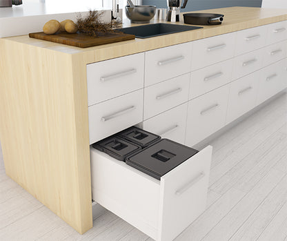 Tanova Pull Out Kitchen Bin 400mm Cab - Drawer Insert Frame & Buckets White and Charcoal