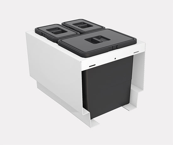 Tanova Pull Out Kitchen Bin 400mm Cab - Drawer Insert Frame & Buckets White and Charcoal