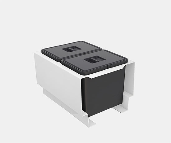 Tanova Pull Out Kitchen Bin 400mm Cab - Drawer Insert Frame & Buckets White and Charcoal