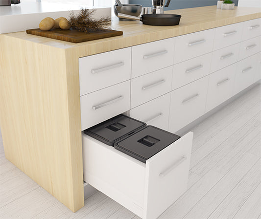 Tanova Pull Out Kitchen Bin 400mm Cab - Drawer Insert Frame & Buckets White and Charcoal