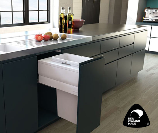 Tanova Designer Series Pull Out Soft Close Kitchen Waste Bin  400mm Cabinet-1 Bin White and Charcoal