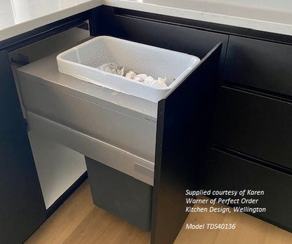 Tanova Designer Series Pull Out Soft Close Kitchen Waste Bin  400mm Cabinet-1 Bin White and Charcoal