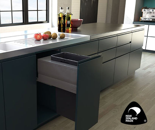 Tanova Designer Series Pull Out Soft Close Kitchen Waste Bin  400mm Cabinet-1 Bin White and Charcoal