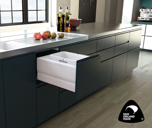 Tanova Designer Series Pull Out Soft Close Kitchen Waste Bin  400mm Cabinet-1 Bin White and Charcoal