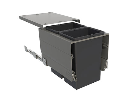 Tanova Designer Series Pull Out Soft Close Kitchen Waste Bin  400mm Cabinet-2 Bin White and Charcoal