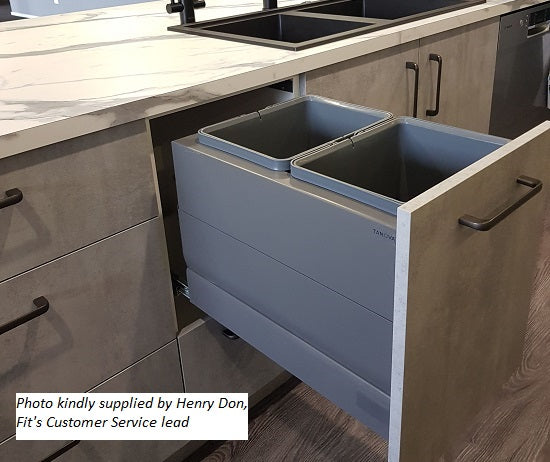 Tanova Designer Series Pull Out Soft Close Kitchen Waste Bin  400mm Cabinet-2 Bin White and Charcoal