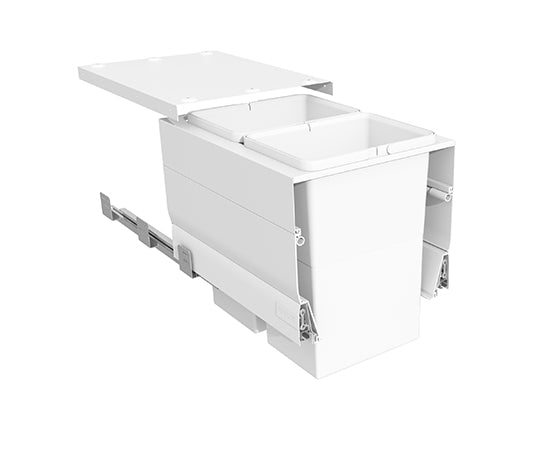 Tanova Designer Series Pull Out Soft Close Kitchen Waste Bin  400mm Cabinet-2 Bin White and Charcoal