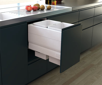 Tanova Designer Series Pull Out Soft Close Kitchen Waste Bin  400mm Cabinet-2 Bin White and Charcoal