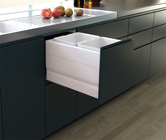 Tanova Designer Series Pull Out Soft Close Kitchen Waste Bin  400mm Cabinet-2 Bin White and Charcoal