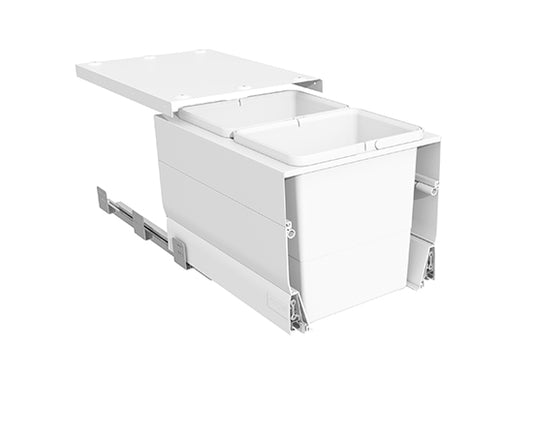 Tanova Designer Series Pull Out Soft Close Kitchen Waste Bin  400mm Cabinet-2 Bin White and Charcoal