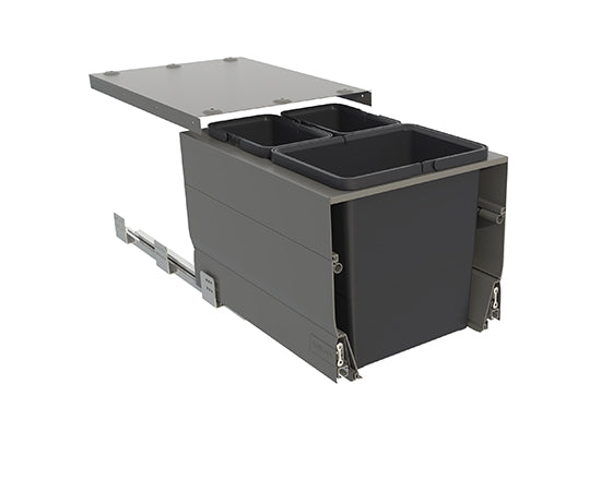 Tanova Designer Series  Pull Out Soft Close Kitchen Waste Bin  400mm 3 Bins Cabinet  -White and Charcoal