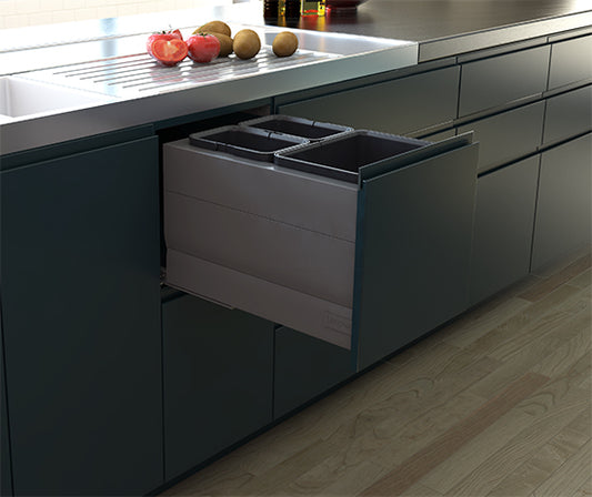 Tanova Designer Series  Pull Out Soft Close Kitchen Waste Bin  400mm 3 Bins Cabinet  -White and Charcoal