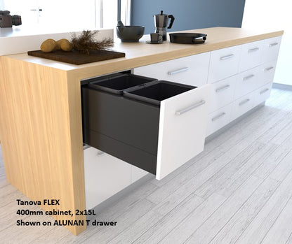 Tanova FLEX Drawer Insert Systems for 400mm Cabinets - 2 Buckets   White and Umbra Grey