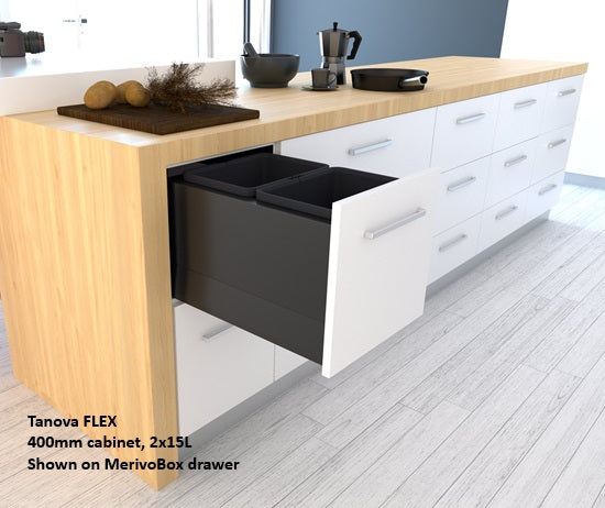 Tanova FLEX Drawer Insert Systems for 400mm Cabinets - 2 Buckets   White and Umbra Grey