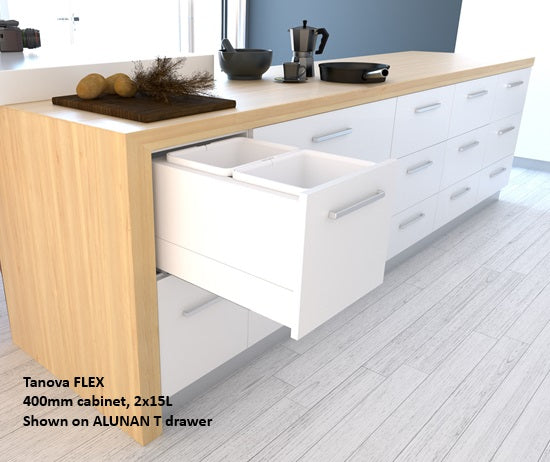 Tanova FLEX Drawer Insert Systems for 400mm Cabinets - 2 Buckets   White and Umbra Grey