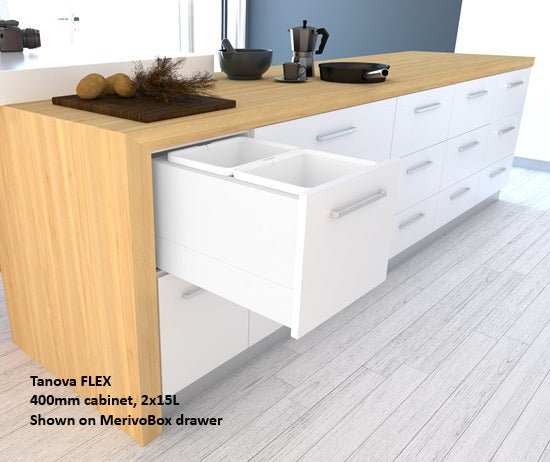 Tanova FLEX Drawer Insert Systems for 400mm Cabinets - 2 Buckets   White and Umbra Grey