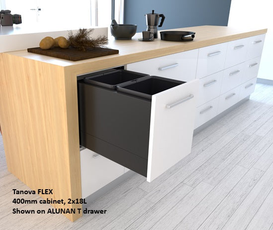 Tanova FLEX Drawer Insert Systems for 400mm Cabinets - 2 Buckets   White and Umbra Grey