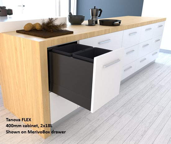 Tanova FLEX Drawer Insert Systems for 400mm Cabinets - 2 Buckets   White and Umbra Grey