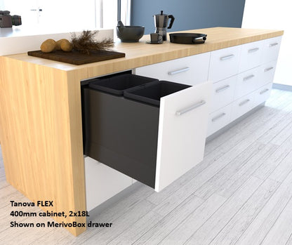 Tanova FLEX Drawer Insert Systems for 400mm Cabinets - 2 Buckets   White and Umbra Grey