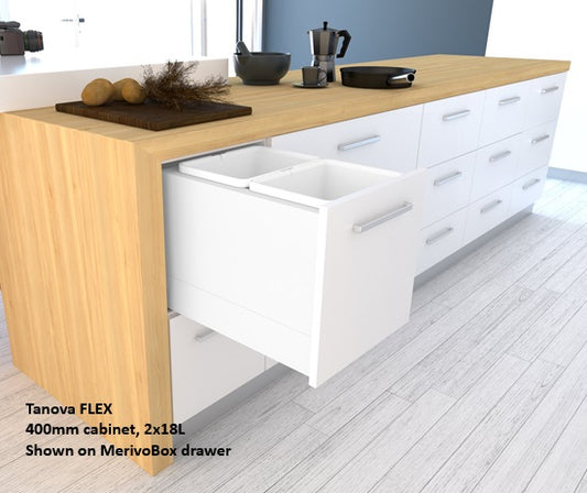 Tanova FLEX Drawer Insert Systems for 400mm Cabinets - 2 Buckets   White and Umbra Grey