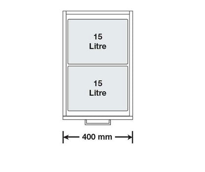 Tanova Pull Out Kitchen Bin 400mm Cab - Drawer Insert Frame & Buckets White and Charcoal