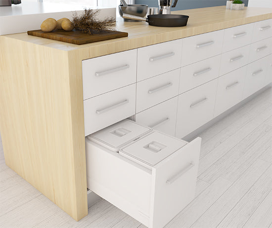 Tanova Pull Out Kitchen Bin 400mm Cab - Drawer Insert Frame & Buckets White and Charcoal