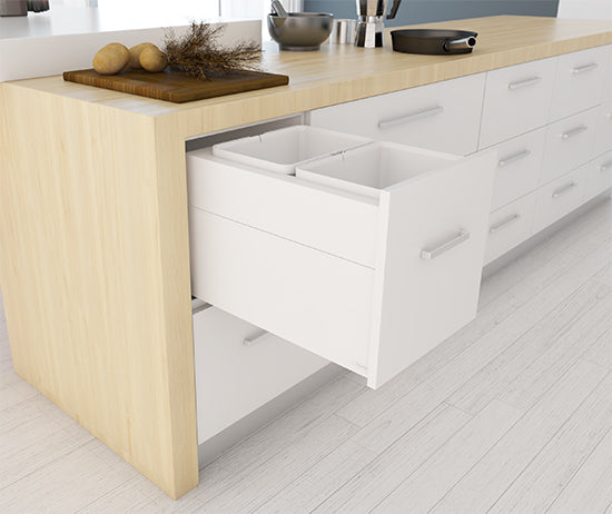 Tanova Designer Series 2 Pull Out Soft Close and Soft Close with Push to Open Kitchen Waste Bin  400mm 2 Bucket Cabinet  -White and Charcoal