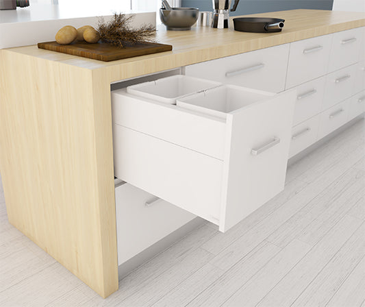 Tanova Designer Series 2 Pull Out Soft Close and Soft Close with Push to Open Kitchen Waste Bin  400mm 2 Bucket Cabinet  -White and Charcoal