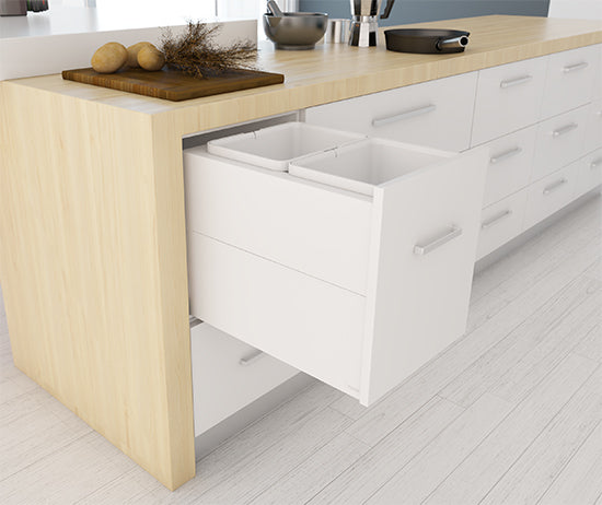 Tanova Designer Series 2 Pull Out Soft Close and Soft Close with Push to Open Kitchen Waste Bin  400mm 2 Bucket Cabinet  -White and Charcoal