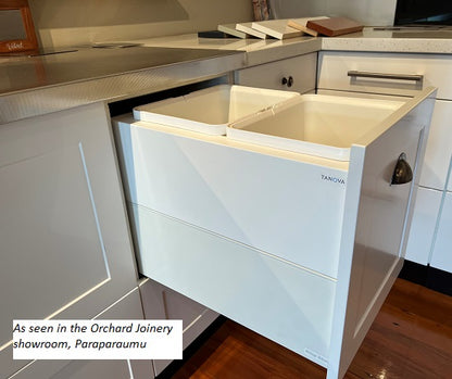 Tanova Designer Series 2 Pull Out Soft Close and Soft Close with Push to Open Kitchen Waste Bin  400mm 2 Bucket Cabinet  -White and Charcoal