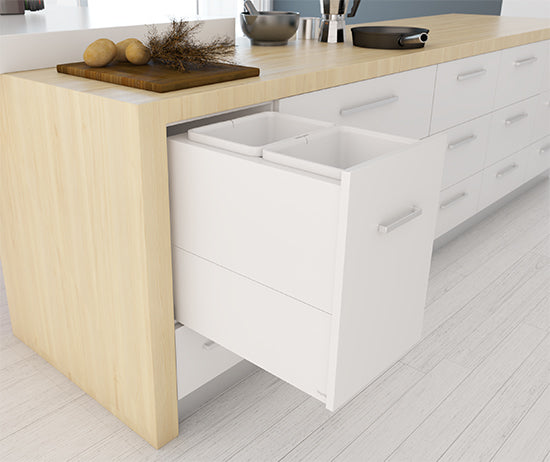 Tanova Designer Series 2 Pull Out Soft Close and Soft Close with Push to Open Kitchen Waste Bin  400mm 2 Bucket Cabinet  -White and Charcoal