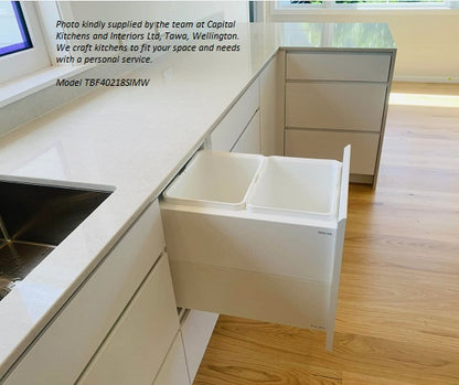 Tanova Designer Series 2 Pull Out Soft Close and Soft Close with Push to Open Kitchen Waste Bin  400mm 2 Bucket Cabinet  -White and Charcoal