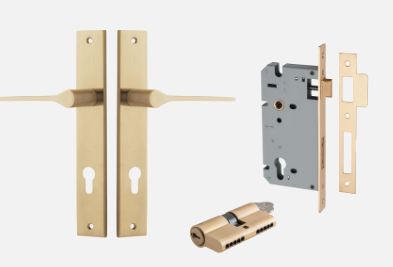 Iver Como Door Lever 15254 Rectangular Backplate Brushed Brass - Passage ,Privacy & Entrance