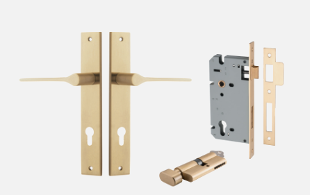 Iver Como Door Lever 15254 Rectangular Backplate Brushed Brass - Passage ,Privacy & Entrance