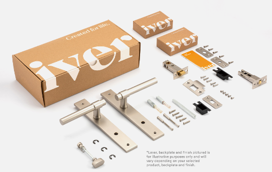 Iver Como Door Lever 15254 Rectangular Backplate Brushed Brass - Passage ,Privacy & Entrance