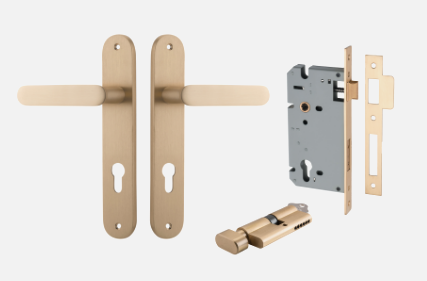 Iver Bronte Door Lever 15264 Oval Backplate Brushed Brass - Passage ,Privacy & Entrance