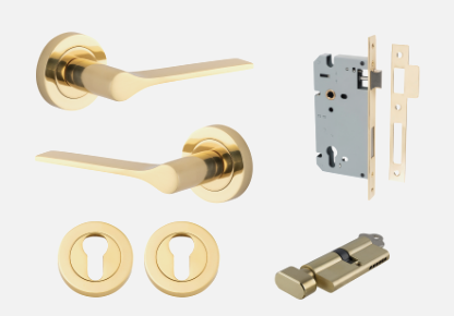 Iver Como Door Lever 0360 Round Rose Polished Brass - Passage ,Privacy & Entrance