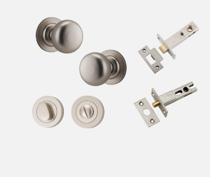 Iver Cambridge Door Knob 0209 Round Rose Satin Nickel - Passage kit , privacy kit & Entrance Kit (Dual Function 5 pin and Key Thumb 6 Pin)