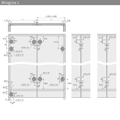 Hettich Germany Runner Profile WingLine L, 2400 mm, Powder Coated, White and Anthracite