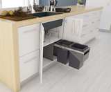 Tanova NZ Simplex Base Mounted Pull Out Kitchen Bin - 300mm and 350mm Cabinet Handle Type – 2 x 12Litre ,2 x 15Litre Grey