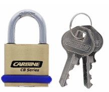 Carbine Australia Brass Padlock with Hardened Shackle 19mm x 5mm - Nylon Bumper Protector Finish Brass