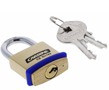 Carbine Australia Brass Padlock with Hardened Shackle 19mm x 5mm - Nylon Bumper Protector Finish Brass