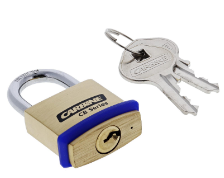 Carbine Australia Brass Padlock with Hardened Shackle 19mm x 5mm - Nylon Bumper Protector Finish Brass