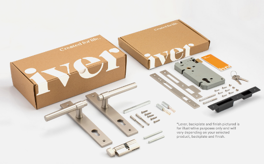 Iver Brunswick Door Lever 16252 Rectangular Backplate Brushed Gold PVD - Passage ,Privacy & Entrance