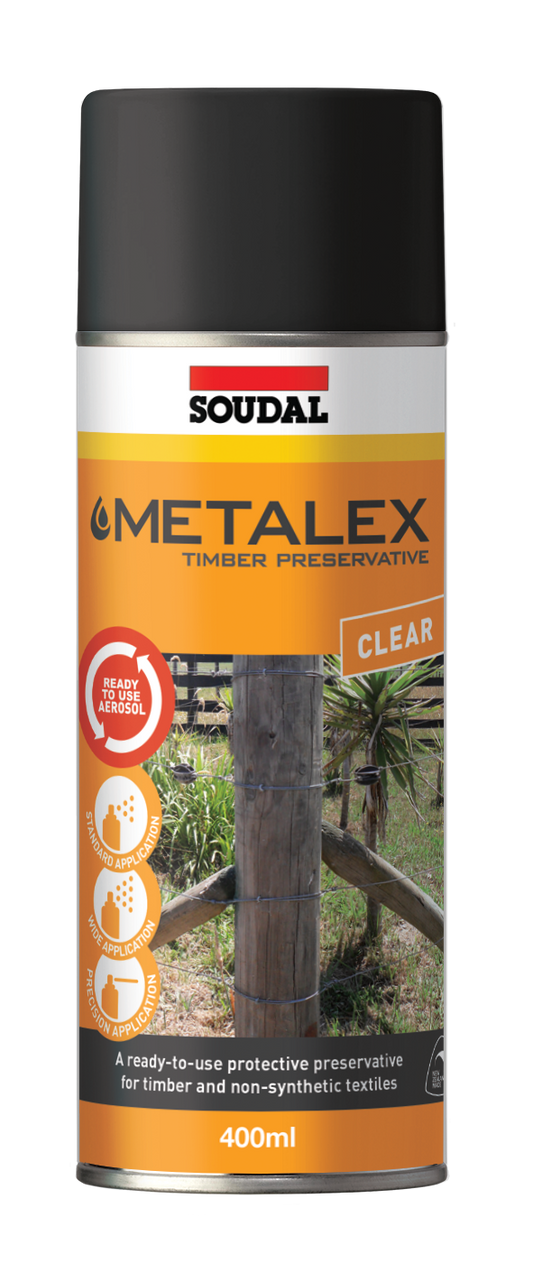 SOUDAL METALEX TIMBER PRESERVATIVE AEROSOL 400ML COLOURS GREEN AND CLEAR  PRICED PER UNIT MINIMUM ORDER QUANTITY 12 UNITS